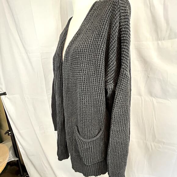 Universal thread Sweater XL black 3/4 sleeve cotton 2 pockets open front - Picture 7 of 8